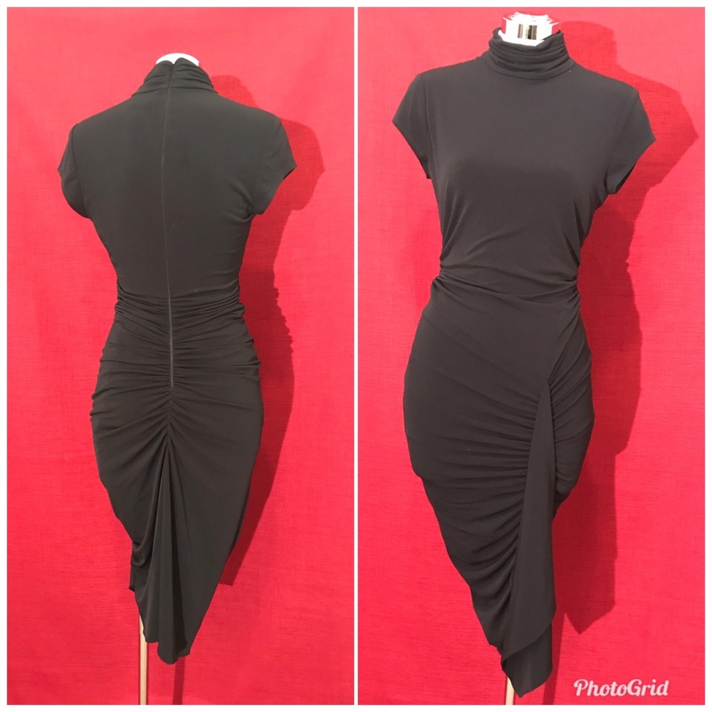 Caché Black rouched turtleneck stretch dress Sz 10